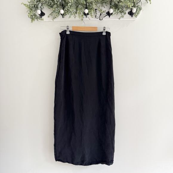 RAOUL 100% Silk Black Faux Wrap Maxi skirt Size 8 OO3207 quiet luxury designer - Picture 4 of 5